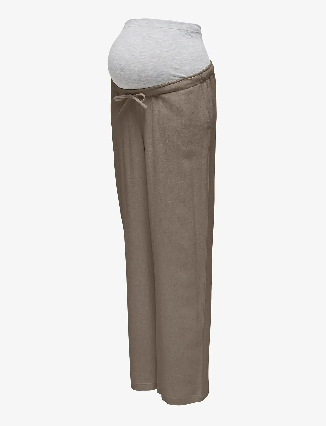 Only Maternity - OLMSIESTA MW PULL-UP LINEN BL PANT NOOS - hørbukser - walnut - 2