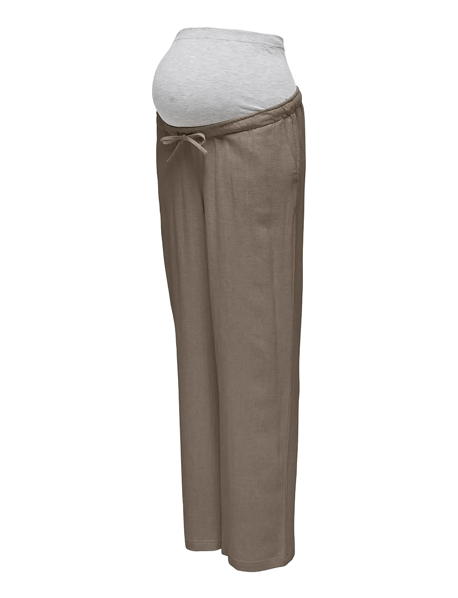 Only Maternity - OLMSIESTA MW PULL-UP LINEN BL PANT NOOS - leinenhosen - walnut - 2
