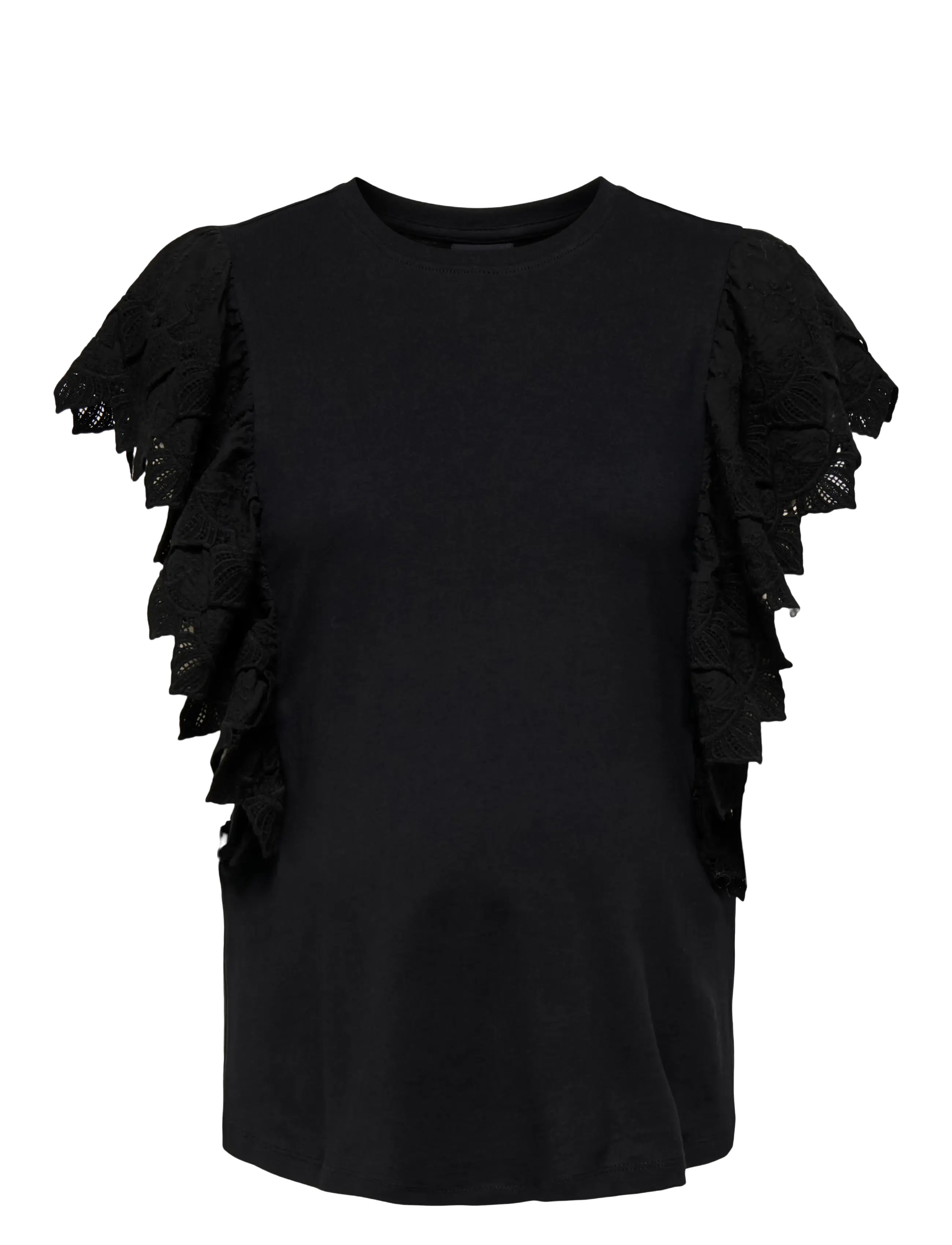 OLMBETTY LIFE S/S FRILL TOP JRS - BLACK