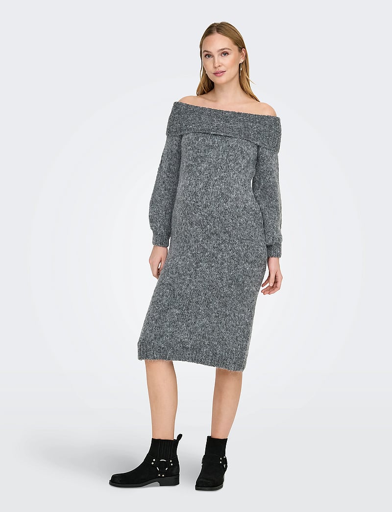 Only Maternity - OLMMARIE LS OFF SHOULDER DRESS KNT - knitted dresses - medium grey melange - 0