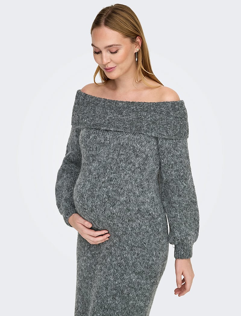 Only Maternity - OLMMARIE LS OFF SHOULDER DRESS KNT - knitted dresses - medium grey melange - 5