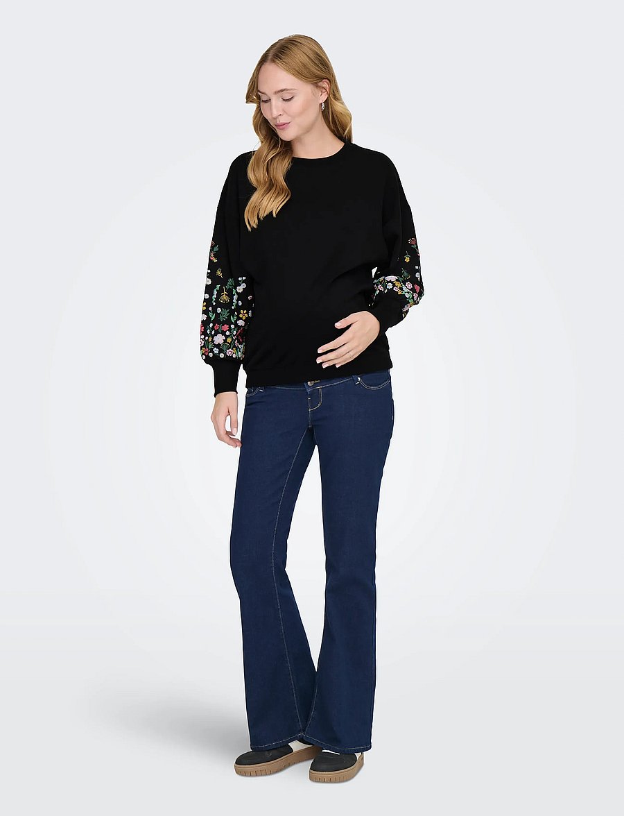 Only Maternity - OLMBROOKE L/S O-NECK FLOWER SWT - black - 0
