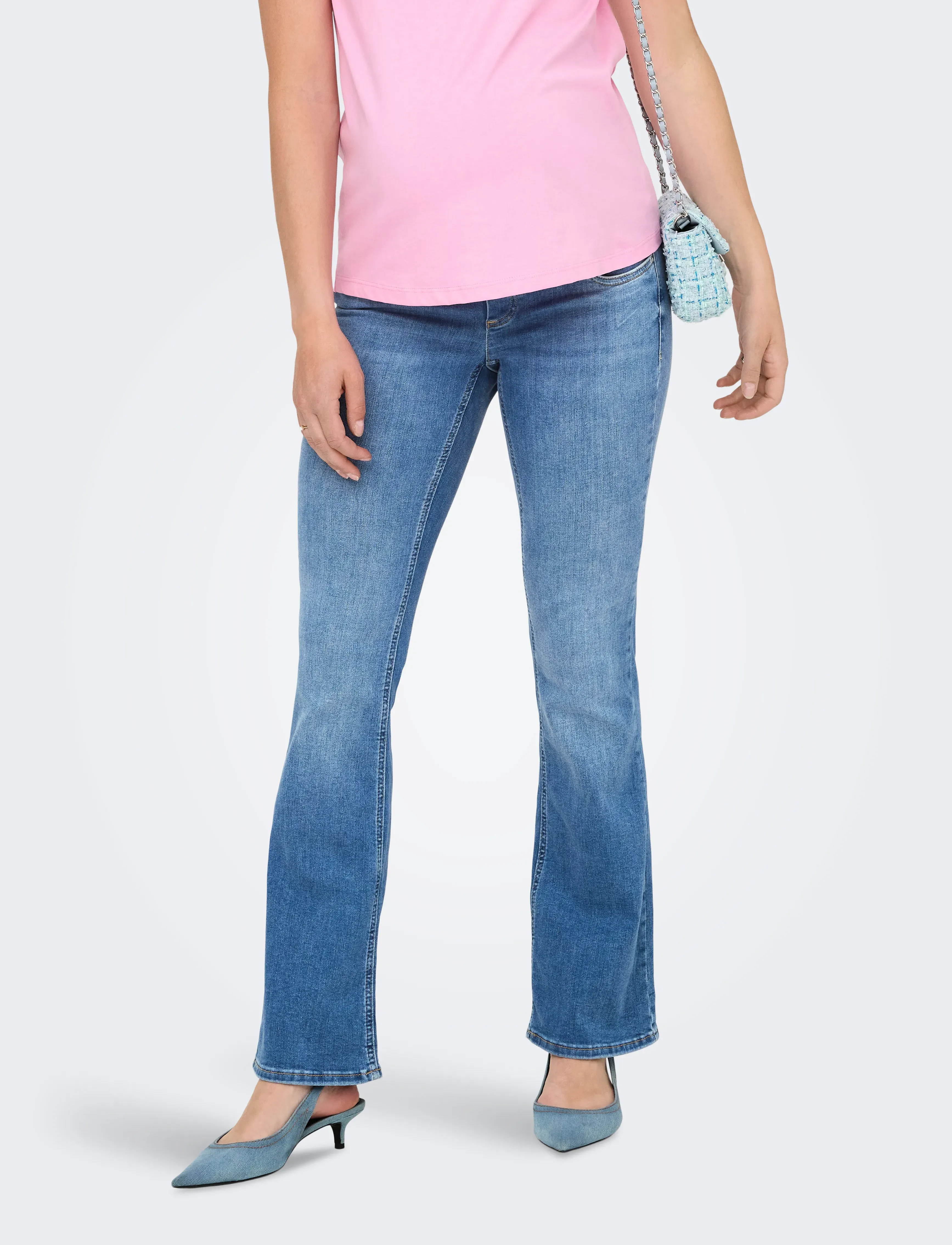 Only Maternity Olmblush Mid Flared Re1319 Noos, XXL x 32, Jeans, Blau - Flares, Frauen