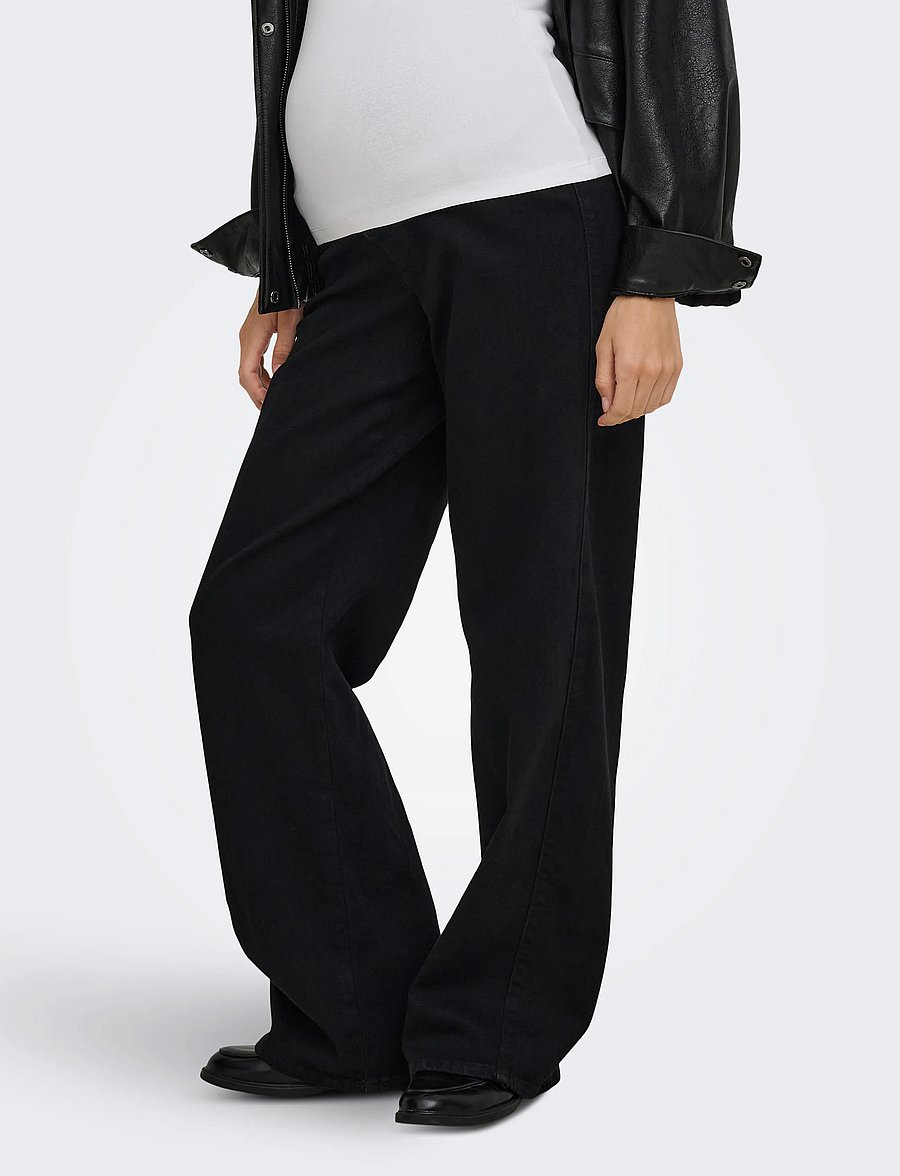 Only Maternity - OLMSNOW HW WIDE DNM JEANS PIM BOX NOOS - hosen mit weitem bein - black denim - 0