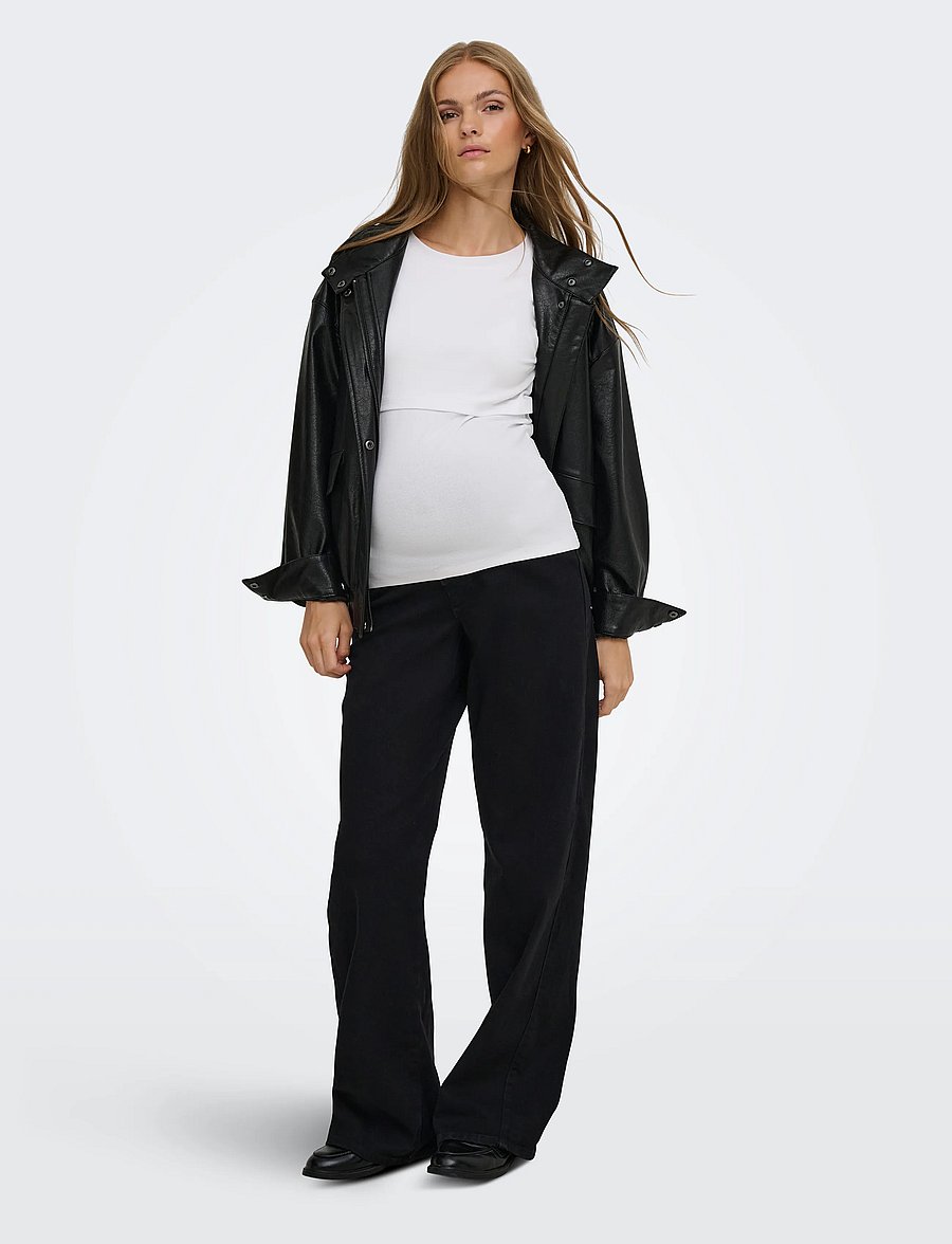 Only Maternity - OLMSNOW HW WIDE DNM JEANS PIM BOX NOOS - hosen mit weitem bein - black denim - 5