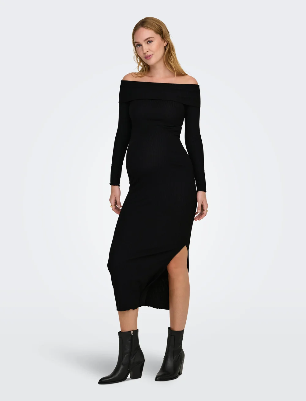 Only Maternity - OLMESMERALDA L/S OFF SHOULDER DRESS JRS - midimekot - black - 0