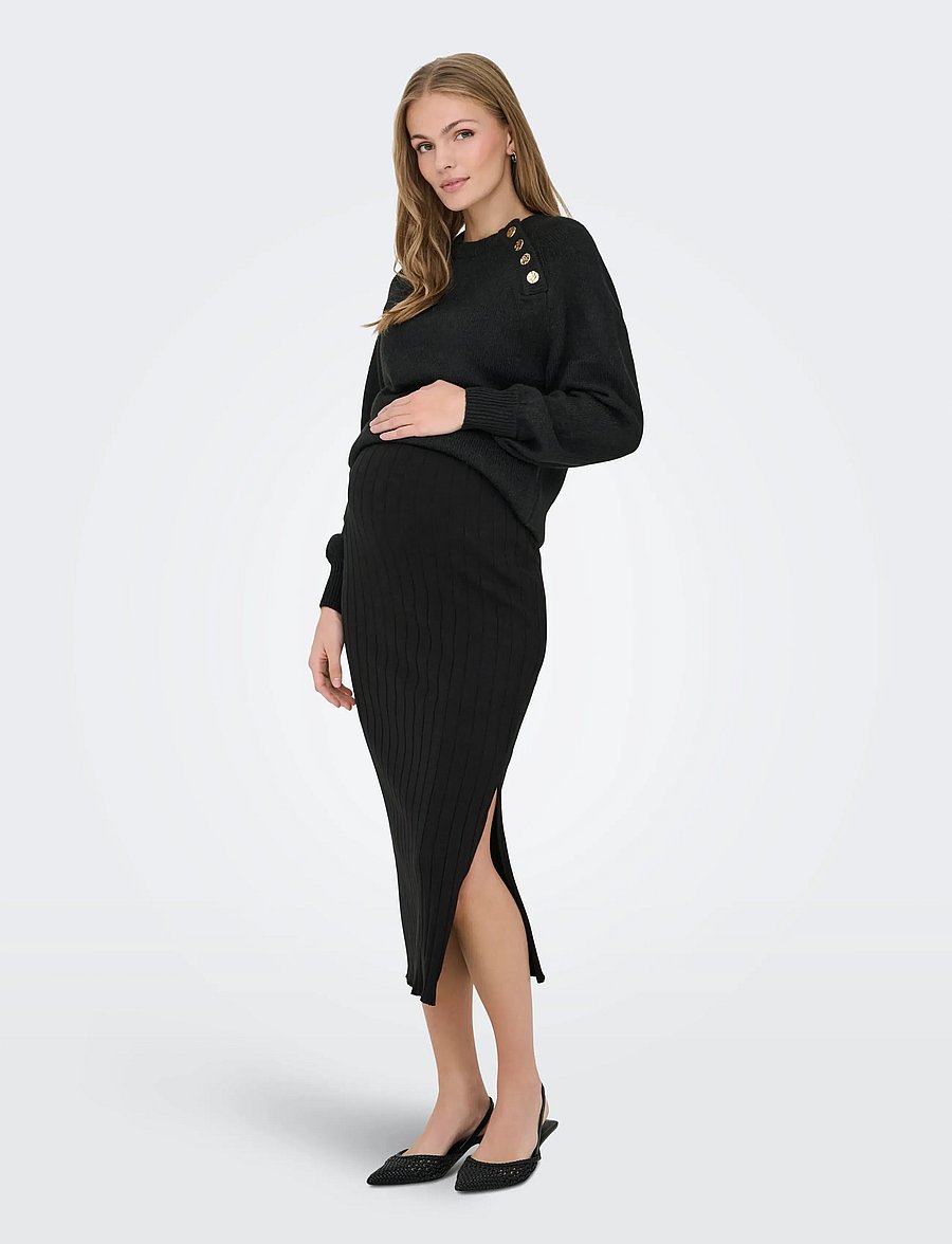 Only Maternity - OLMALEJANDRA MIDI SKIRT JRS - bas - black - 0