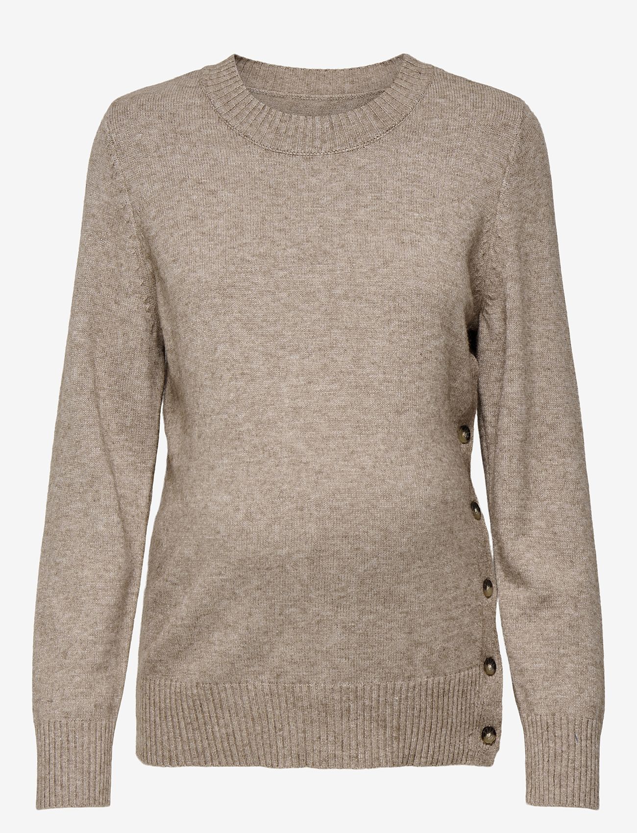 Only Maternity - OLMBEATRICE LS O-NECK BUTTON KNT - efterårstøj - beige - 0
