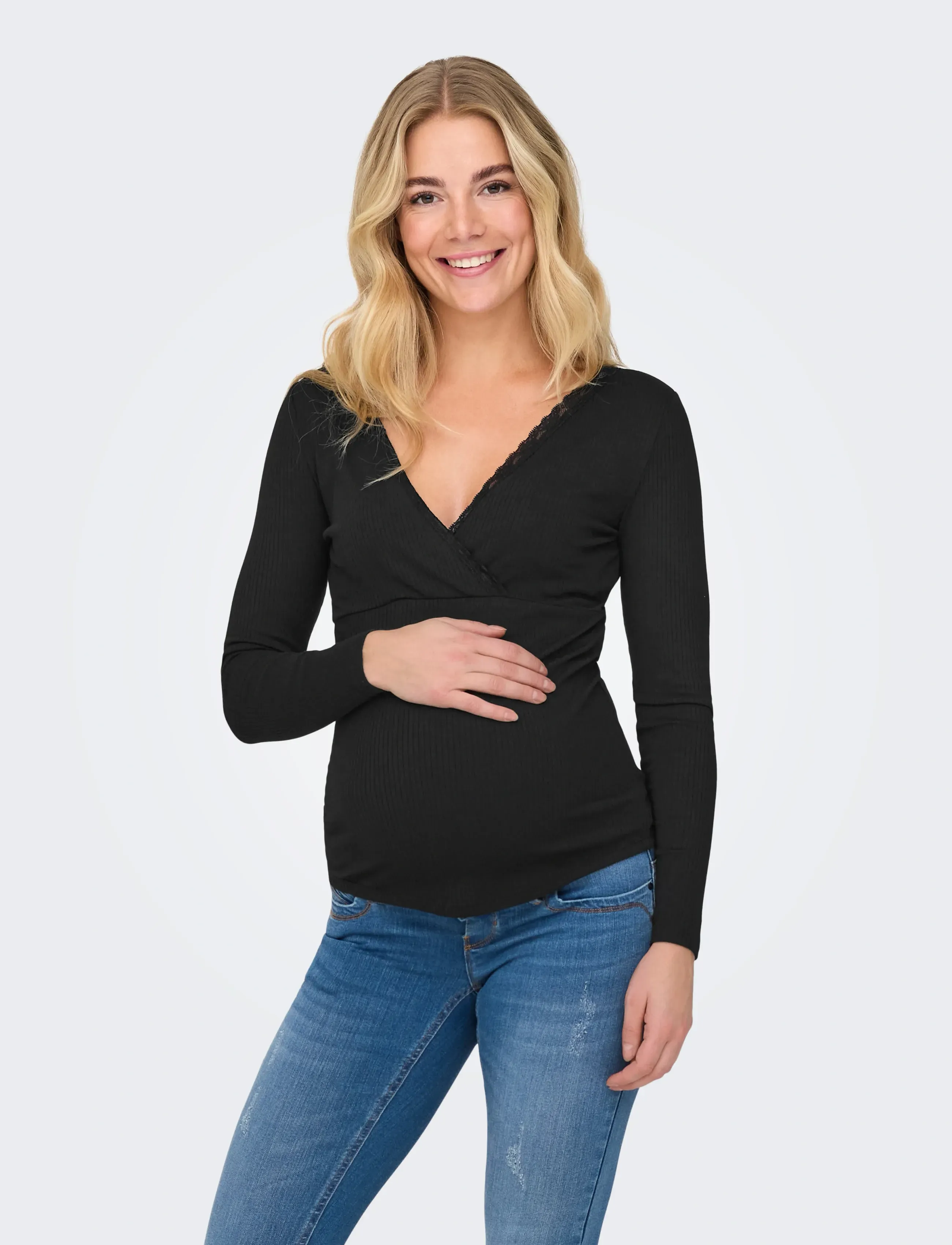 Only Maternity - OLMIPASS NURSING L/S WRAP TOP JRS - black - 0