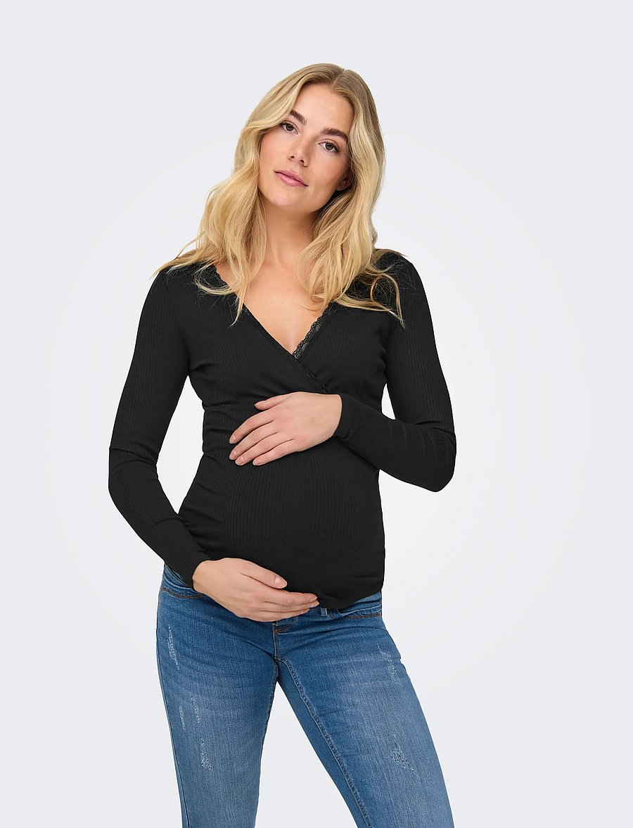 Only Maternity - OLMIPASS NURSING L/S WRAP TOP JRS - black - 5