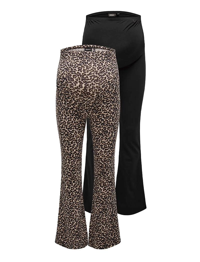 Only Maternity - OLMLOVELY LEO FLARED PANT 2-PACK NOOS - retuusid - black - 1