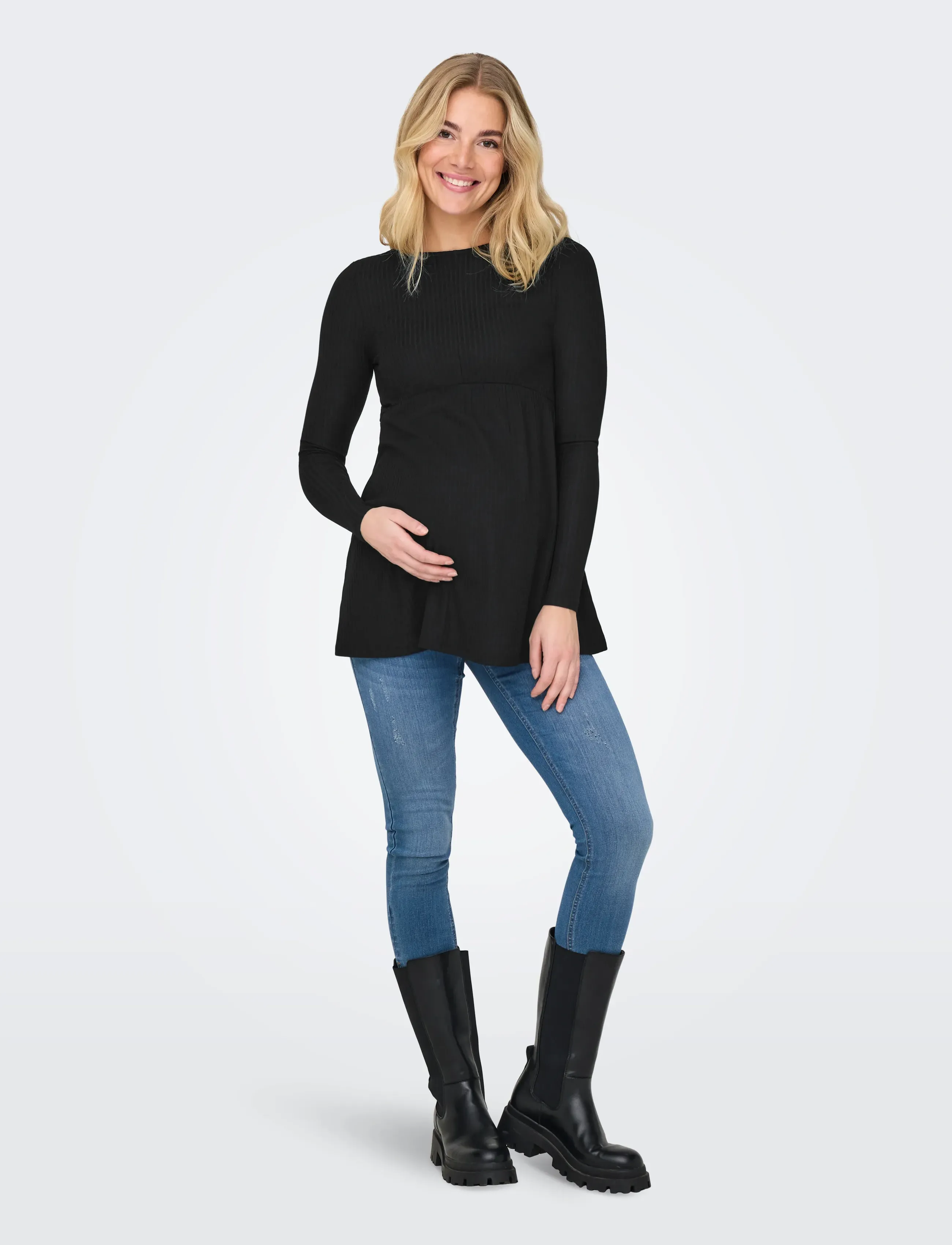 Only Maternity OLMMALAYA BASE L/S O-NECK TOP JRS NOOS - T-shirts & Toppar - BLACK / black