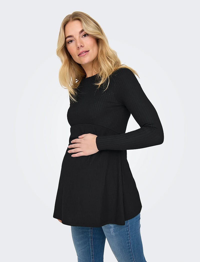 Only Maternity - OLMMALAYA BASE L/S O-NECK TOP JRS NOOS - pikkade varrukatega alussärgid - black - 4