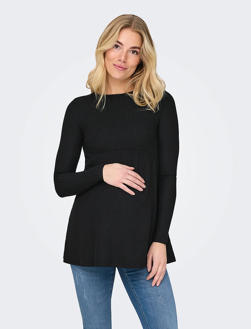 Only Maternity - OLMMALAYA BASE L/S O-NECK TOP JRS NOOS - pikkade varrukatega alussärgid - black - 5