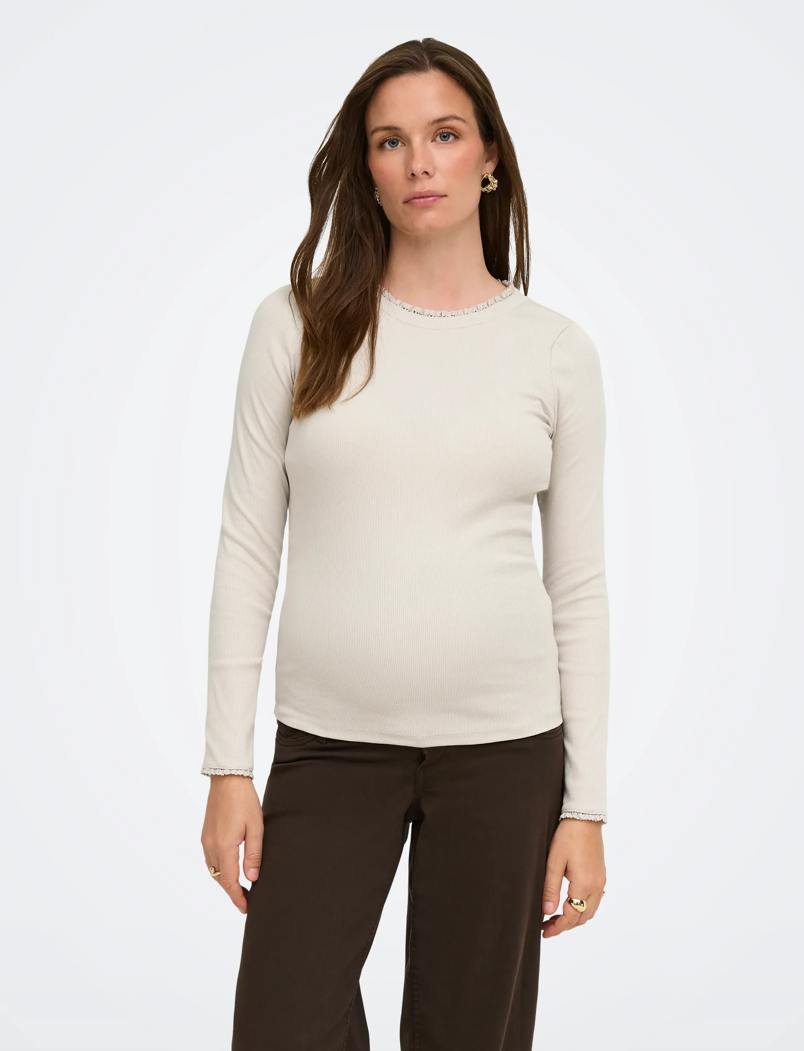 Only Maternity - OLMLESLIE L/S LACE MIX TOP JRS - laveste priser - pumice stone - 0