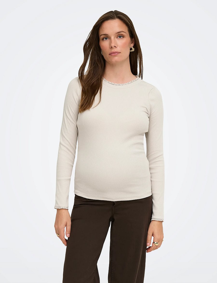 Only Maternity - OLMLESLIE L/S LACE MIX TOP JRS - overdele - pumice stone - 0