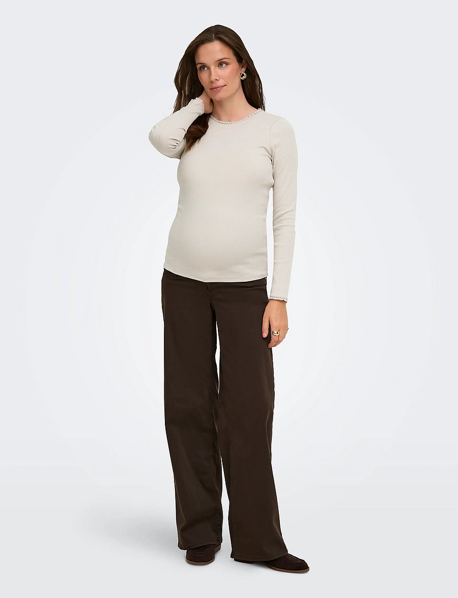 Only Maternity - OLMLESLIE L/S LACE MIX TOP JRS - overdele - pumice stone - 4