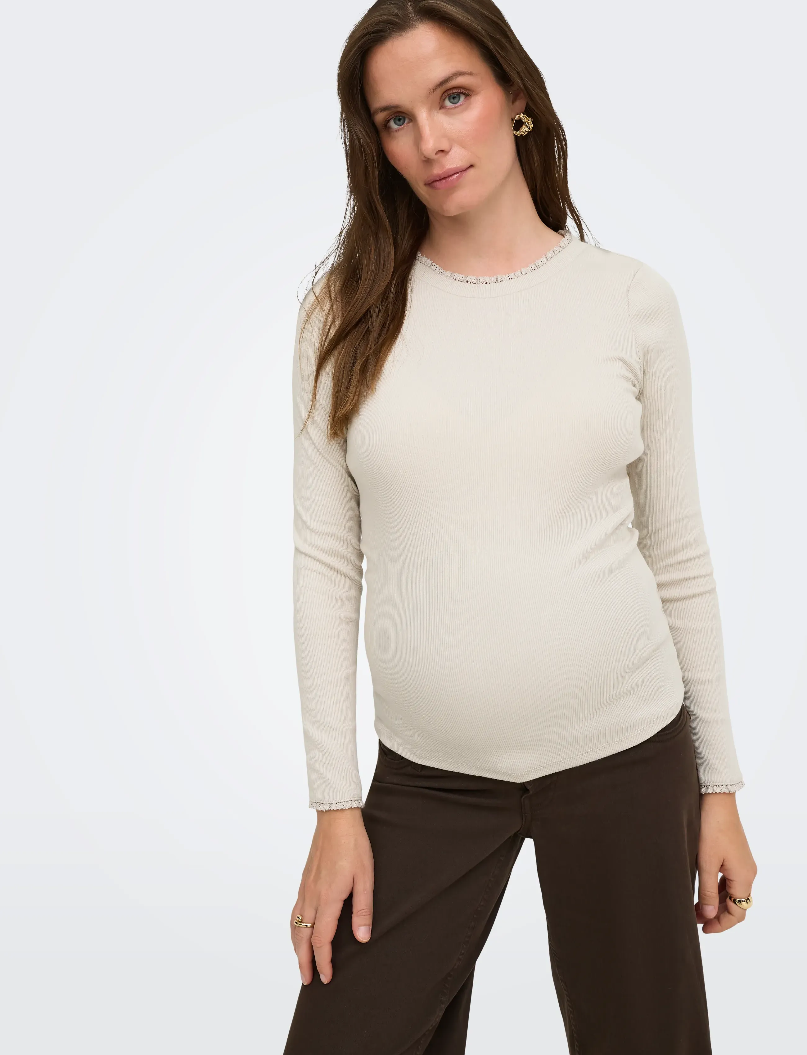 Only Maternity - OLMLESLIE L/S LACE MIX TOP JRS - laveste priser - pumice stone - 5