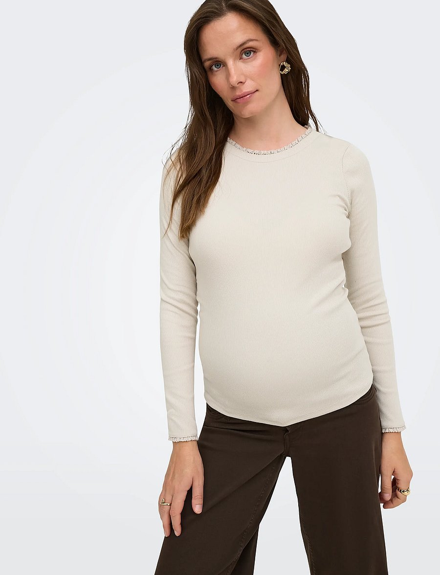 Only Maternity - OLMLESLIE L/S LACE MIX TOP JRS - overdele - pumice stone - 5