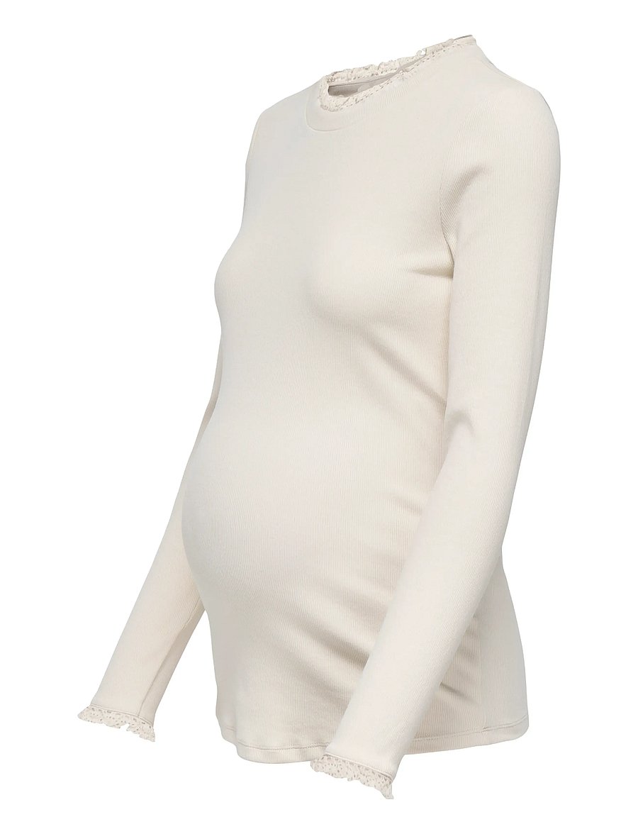 Only Maternity - OLMLESLIE L/S LACE MIX TOP JRS - pumice stone - 2