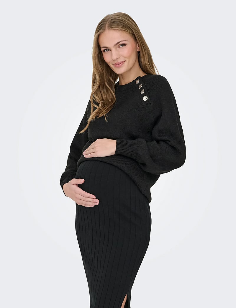 Only Maternity - OLMEMMA LIFE LS BUTTON ONECK KNT - oberteile - black - 0