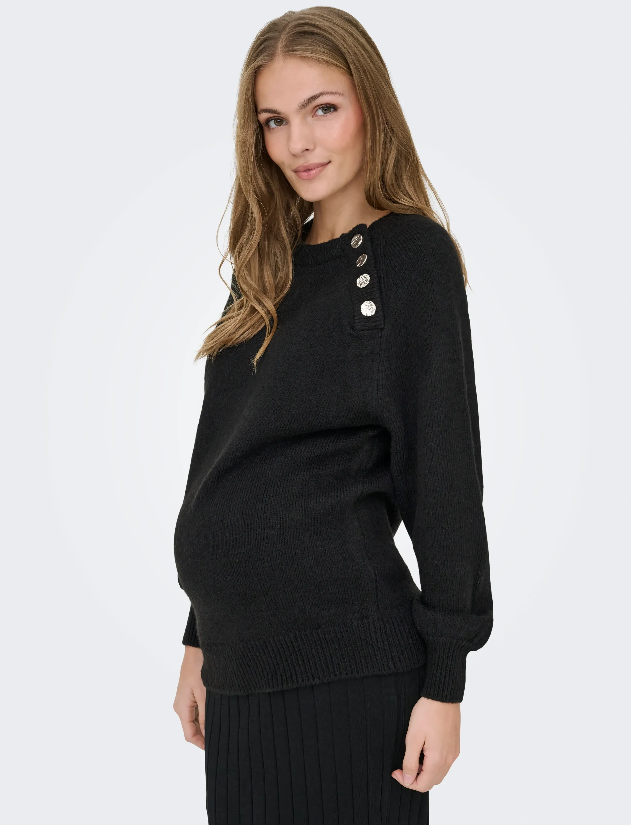 Only Maternity - OLMEMMA LIFE LS BUTTON ONECK KNT - džemperiai - black - 5