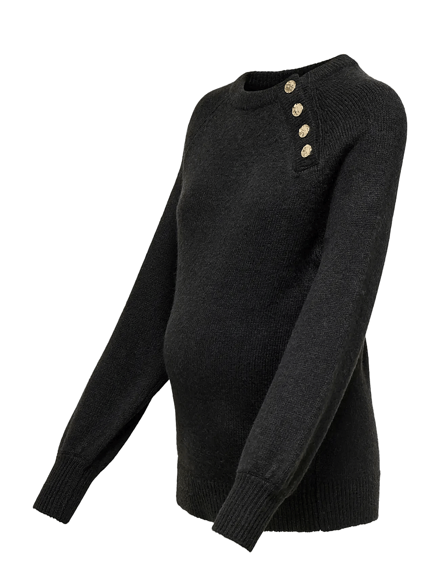 Only Maternity - OLMEMMA LIFE LS BUTTON ONECK KNT - Överdelar - black - 3
