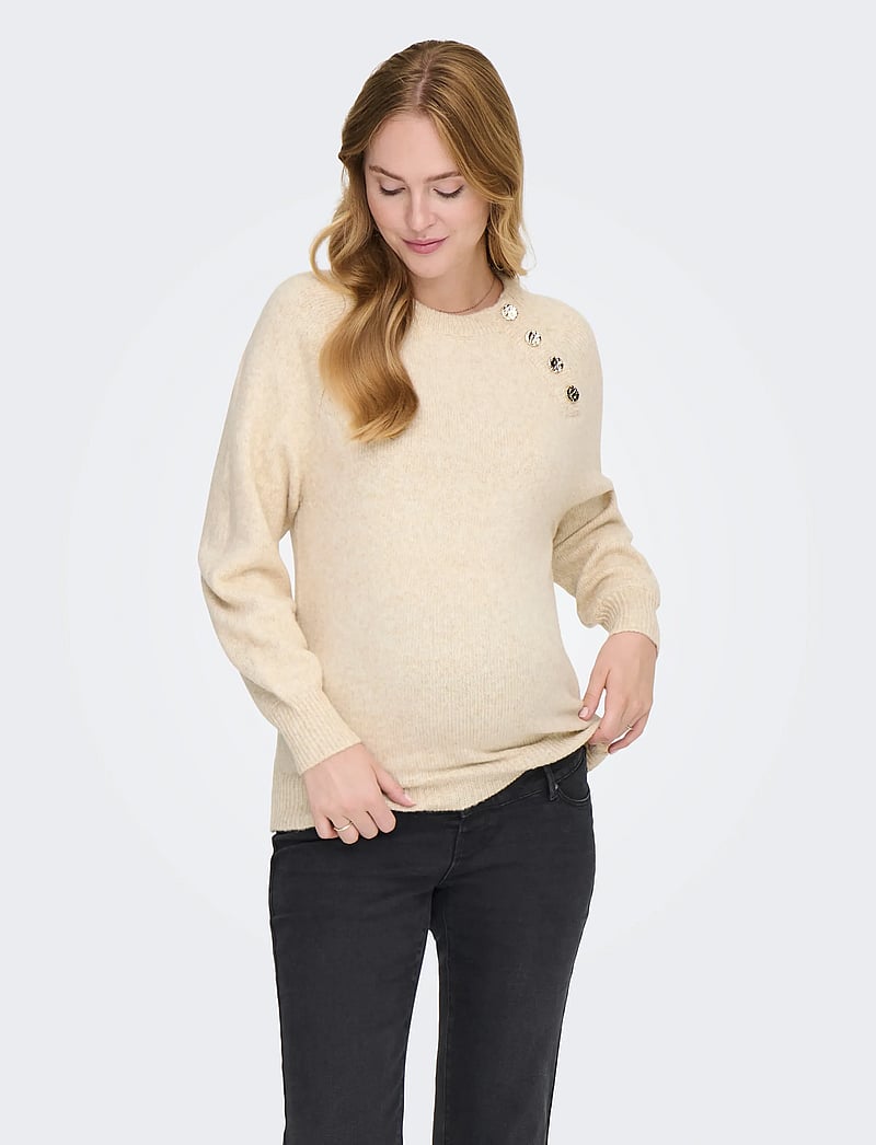 Only Maternity - OLMEMMA LIFE LS BUTTON ONECK KNT - oberteile - pumice stone - 0