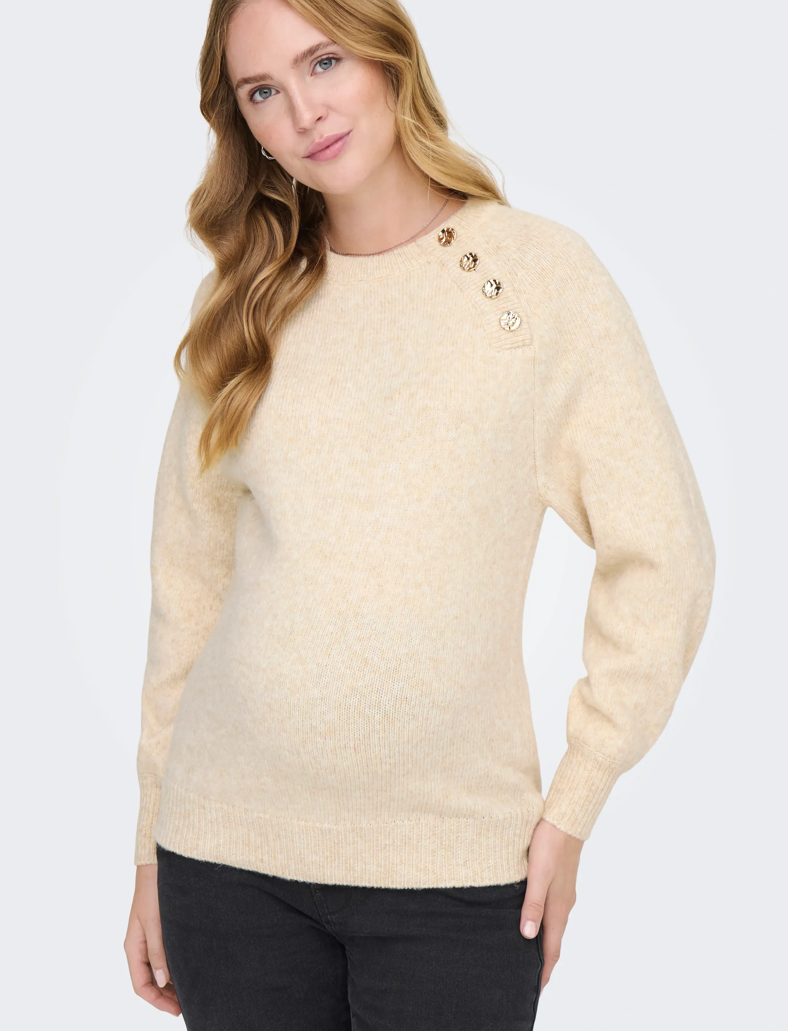 Only Maternity - OLMEMMA LIFE LS BUTTON ONECK KNT - yläosat - pumice stone - 5