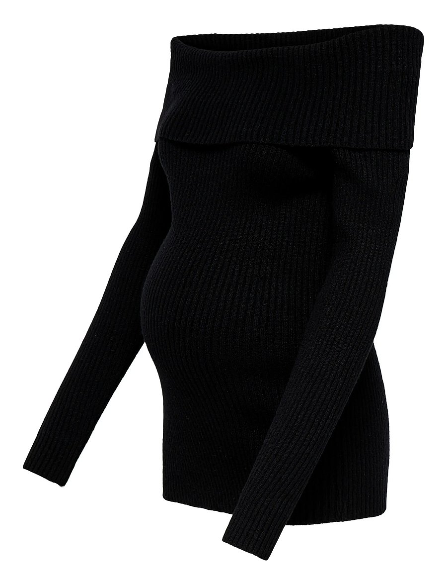 Only Maternity - OLMKATIA LS OFF SHOULDER KNT - långärmade t-shirts - black - 2