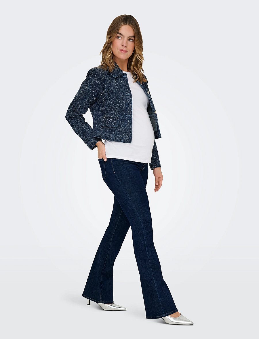 Only Maternity - OLMHELLA LIFE HW RETRO FLARED DNM BOX - dark blue denim - 5