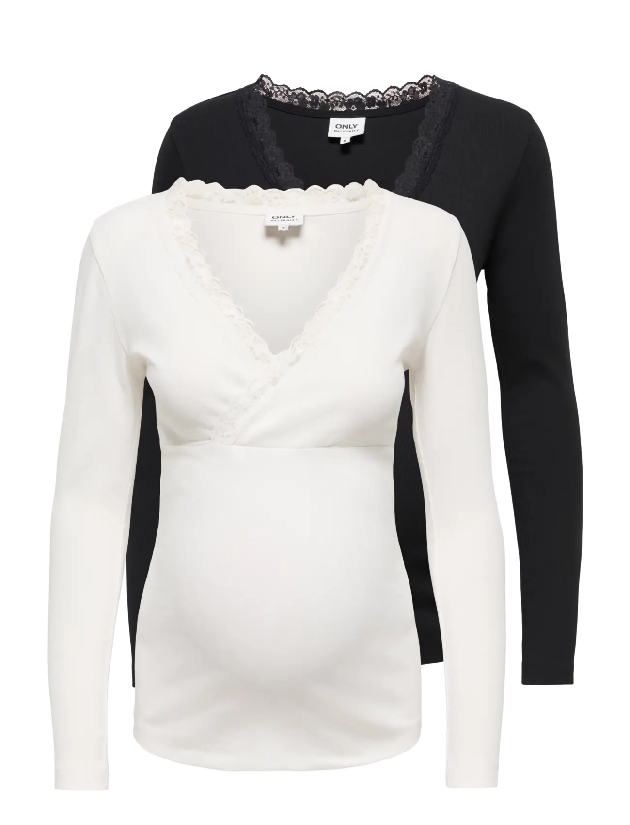 Only Maternity OLMNOMA RIB WRAP LACE TOP 2 PACK - T-Shirts & Tops - BLACK / black
