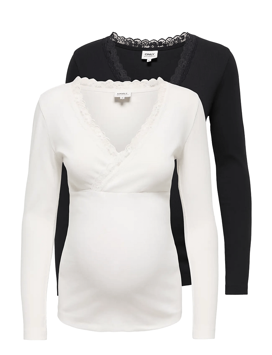 Only Maternity - OLMNOMA RIB WRAP LACE TOP 2 PACK - black - 0