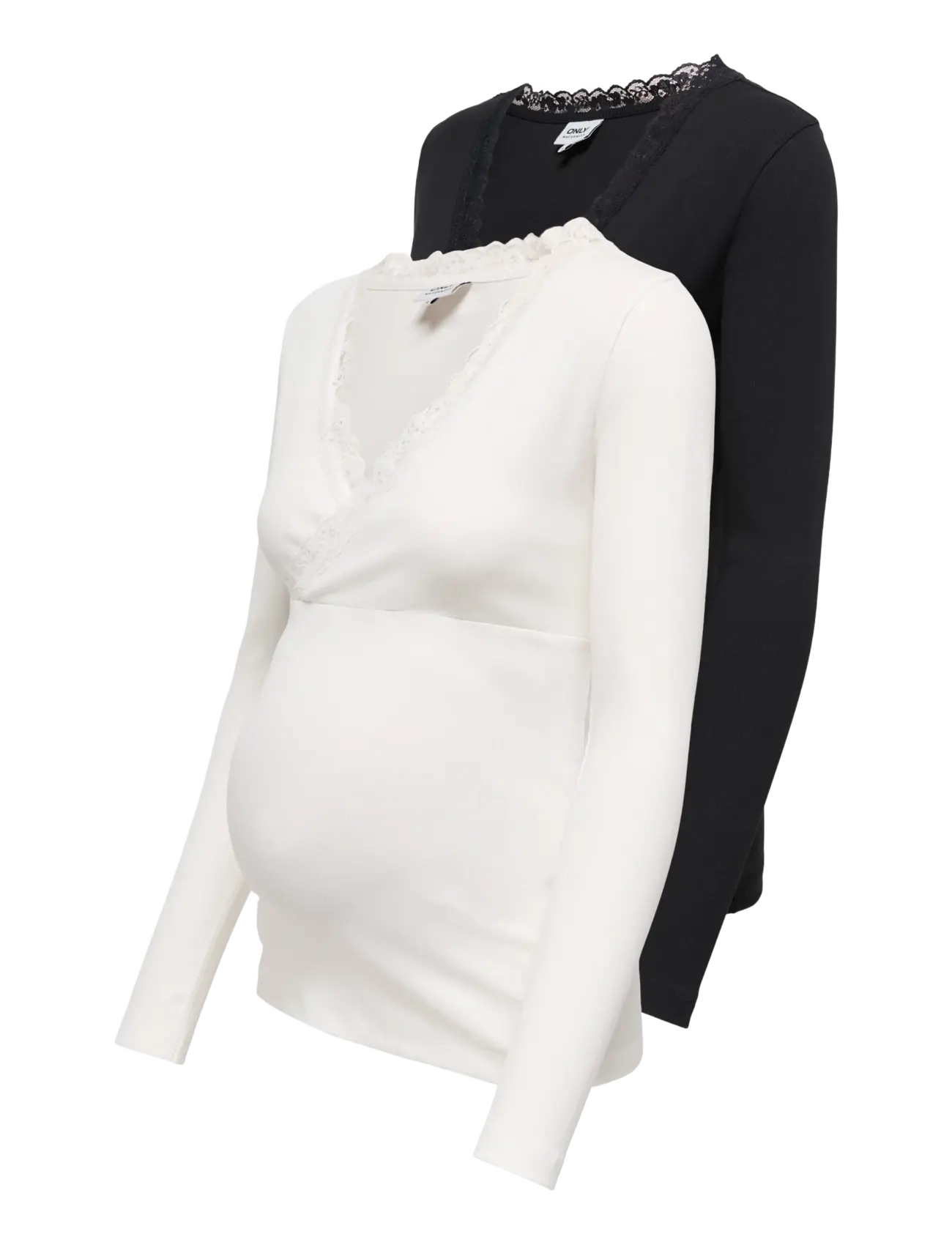 Only Maternity - OLMNOMA RIB WRAP LACE TOP 2 PACK - black - 2