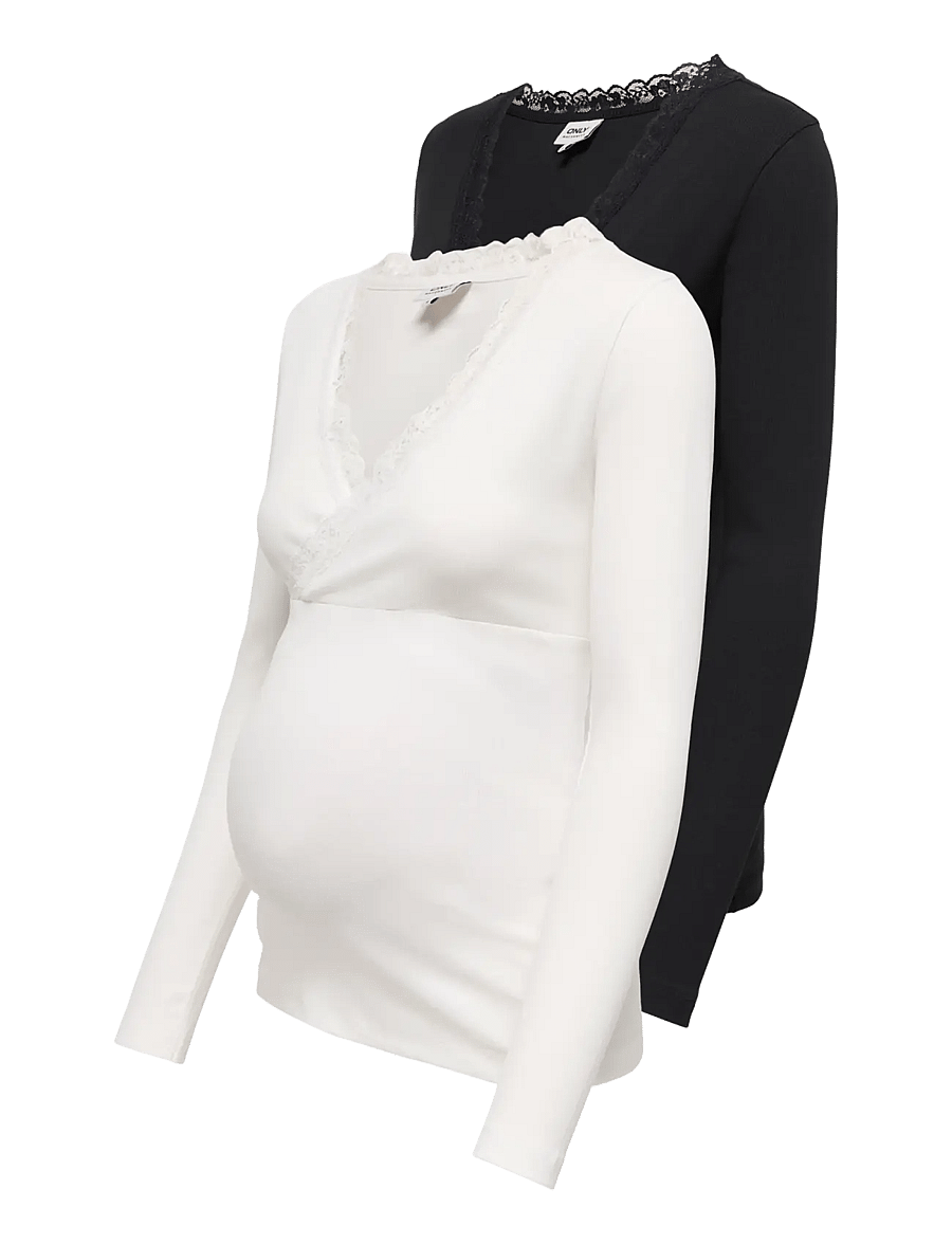 Only Maternity - OLMNOMA RIB WRAP LACE TOP 2 PACK - black - 2