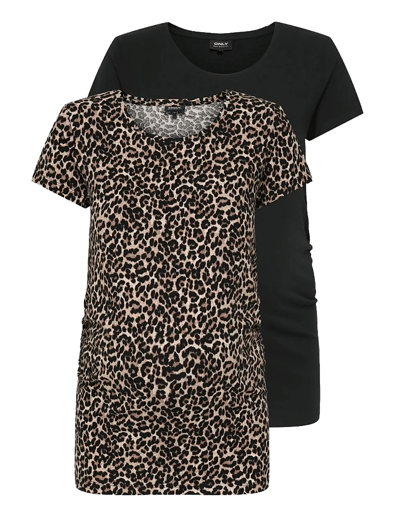 Only Maternity - OLMLOVELY LIFE S/S ONECK AOPTOP2PCK NOOS - t-shirts - black - 0