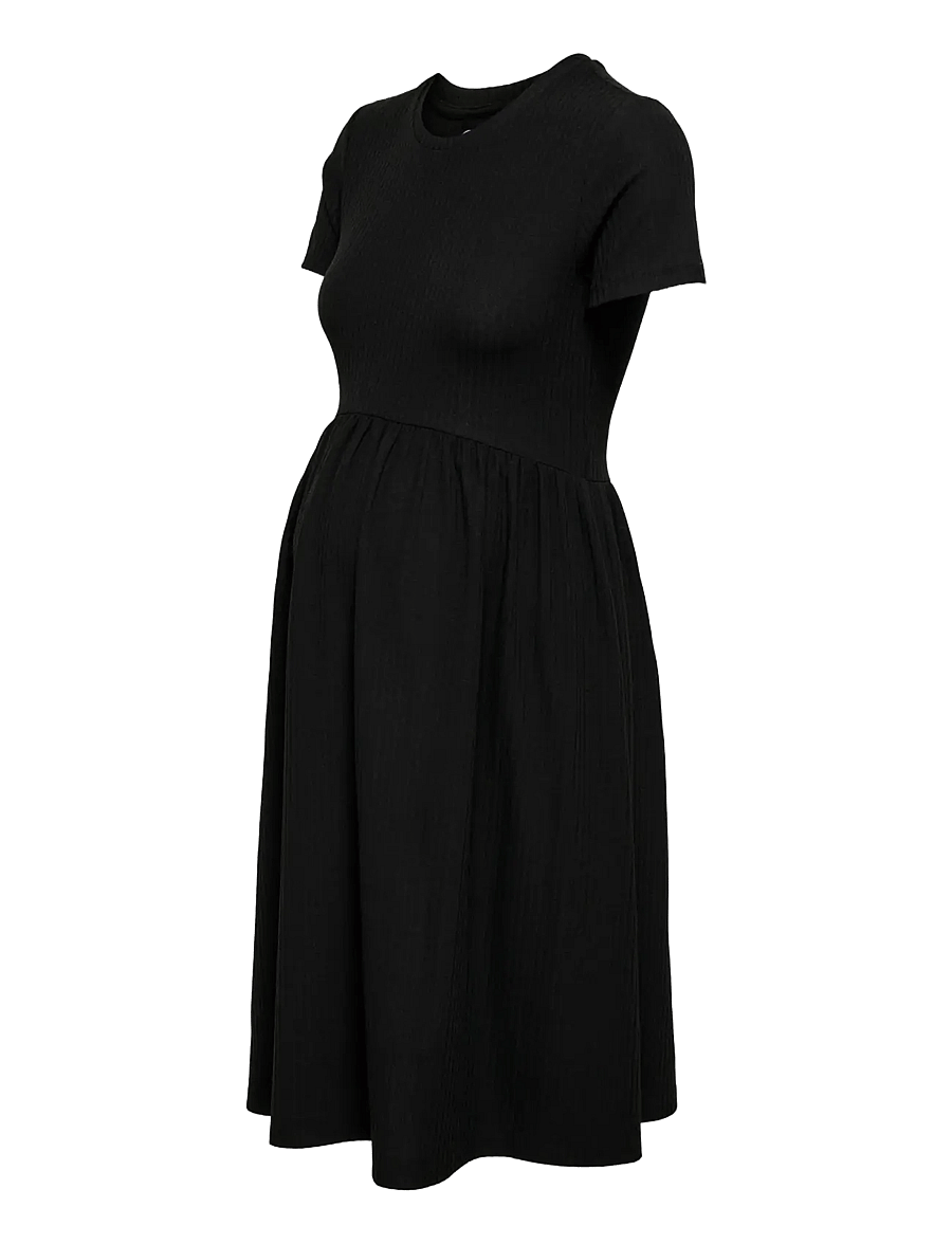 Only Maternity - OLMMALAYA S/S O-NECK ABK DRESS JRS NOOS - prjónaðir kjólar - black - 1