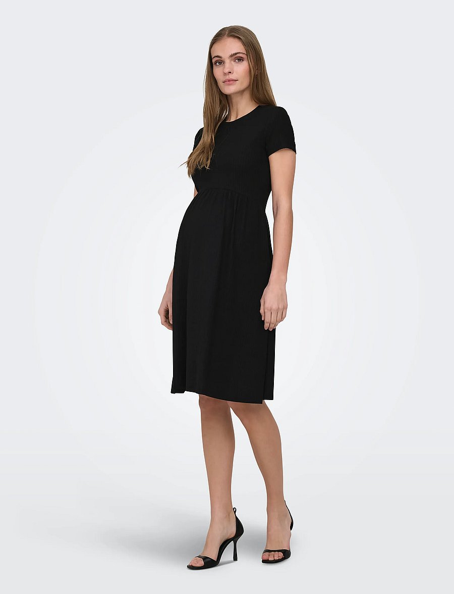 Only Maternity - OLMMALAYA S/S O-NECK ABK DRESS JRS NOOS - prjónaðir kjólar - black - 0