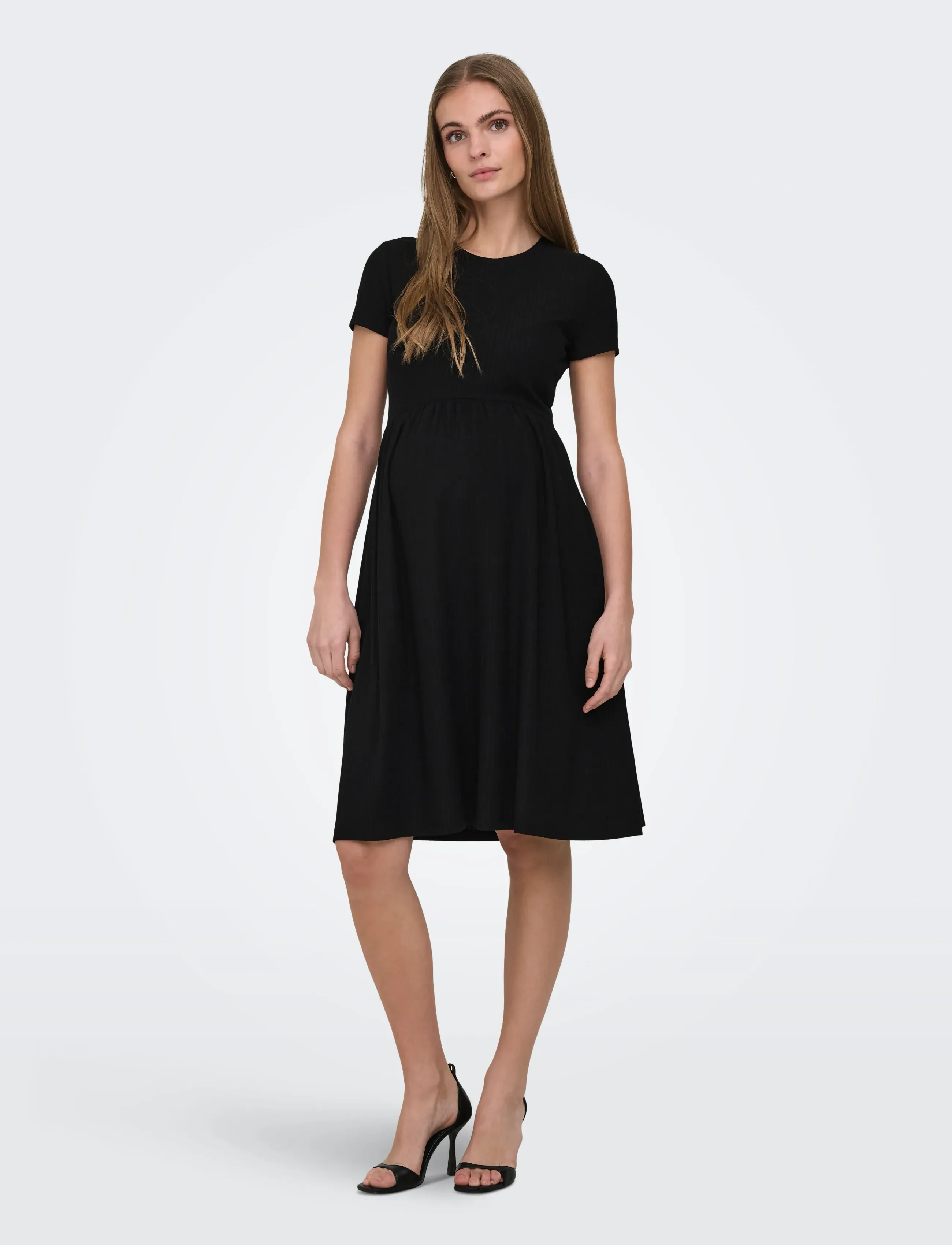 Only Maternity - OLMMALAYA S/S O-NECK ABK DRESS JRS NOOS - prjónaðir kjólar - black - 3
