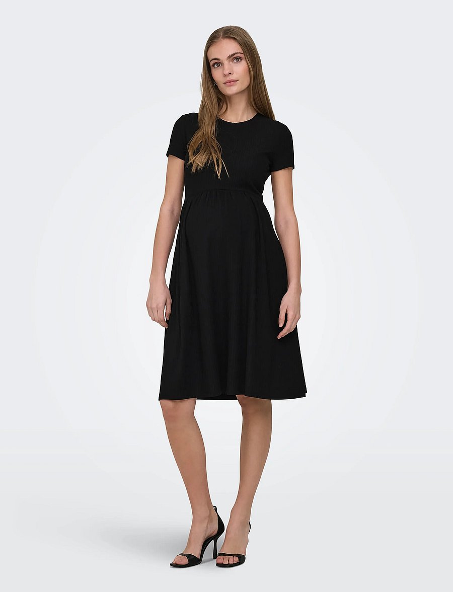 Only Maternity - OLMMALAYA S/S O-NECK ABK DRESS JRS NOOS - prjónaðir kjólar - black - 3