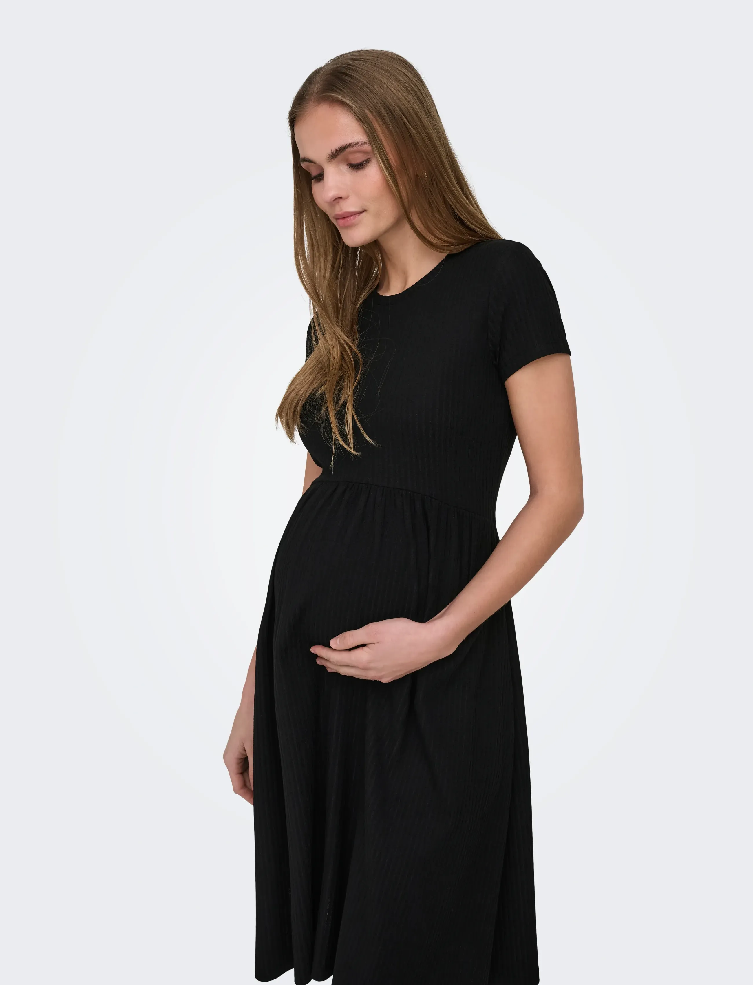 Only Maternity - OLMMALAYA S/S O-NECK ABK DRESS JRS NOOS - prjónaðir kjólar - black - 5