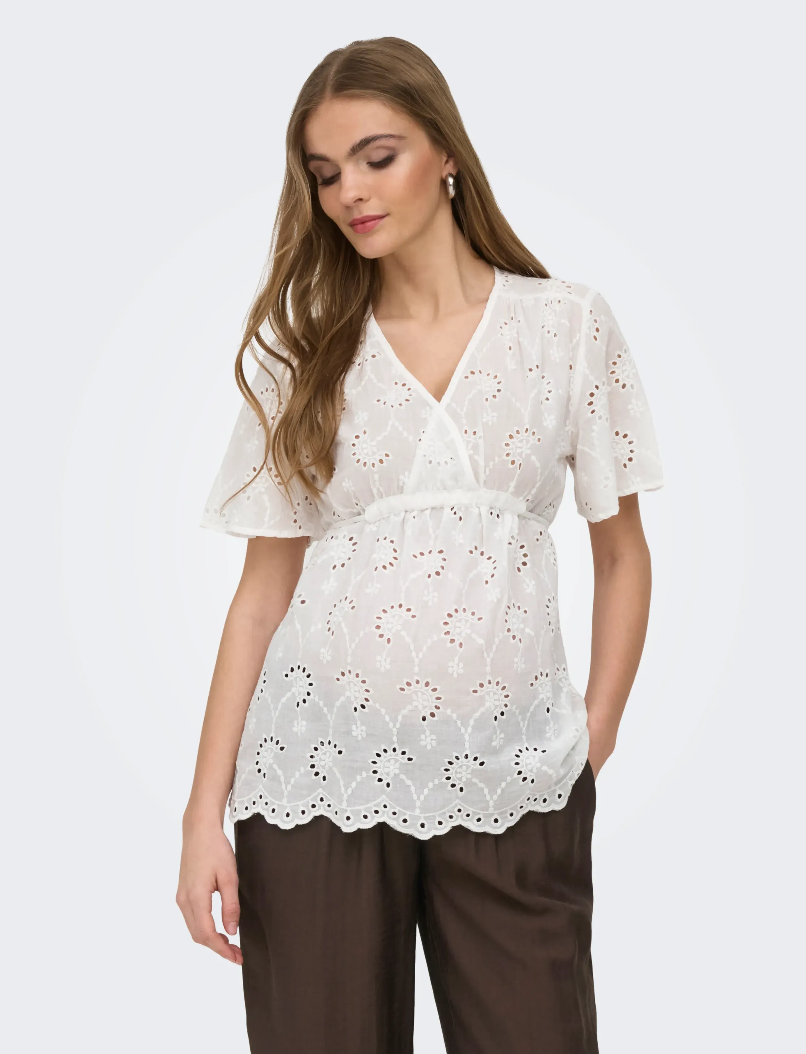 Only Maternity Olmstephanie S/S Wrap Top Wvn, L, Blouses, Weiß - Short-sleeved, Frauen