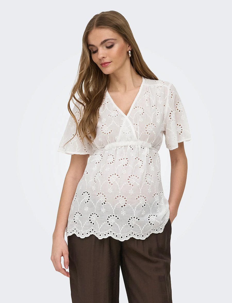 Only Maternity - OLMSTEPHANIE S/S WRAP TOP WVN - kortärmade blusar - white - 0
