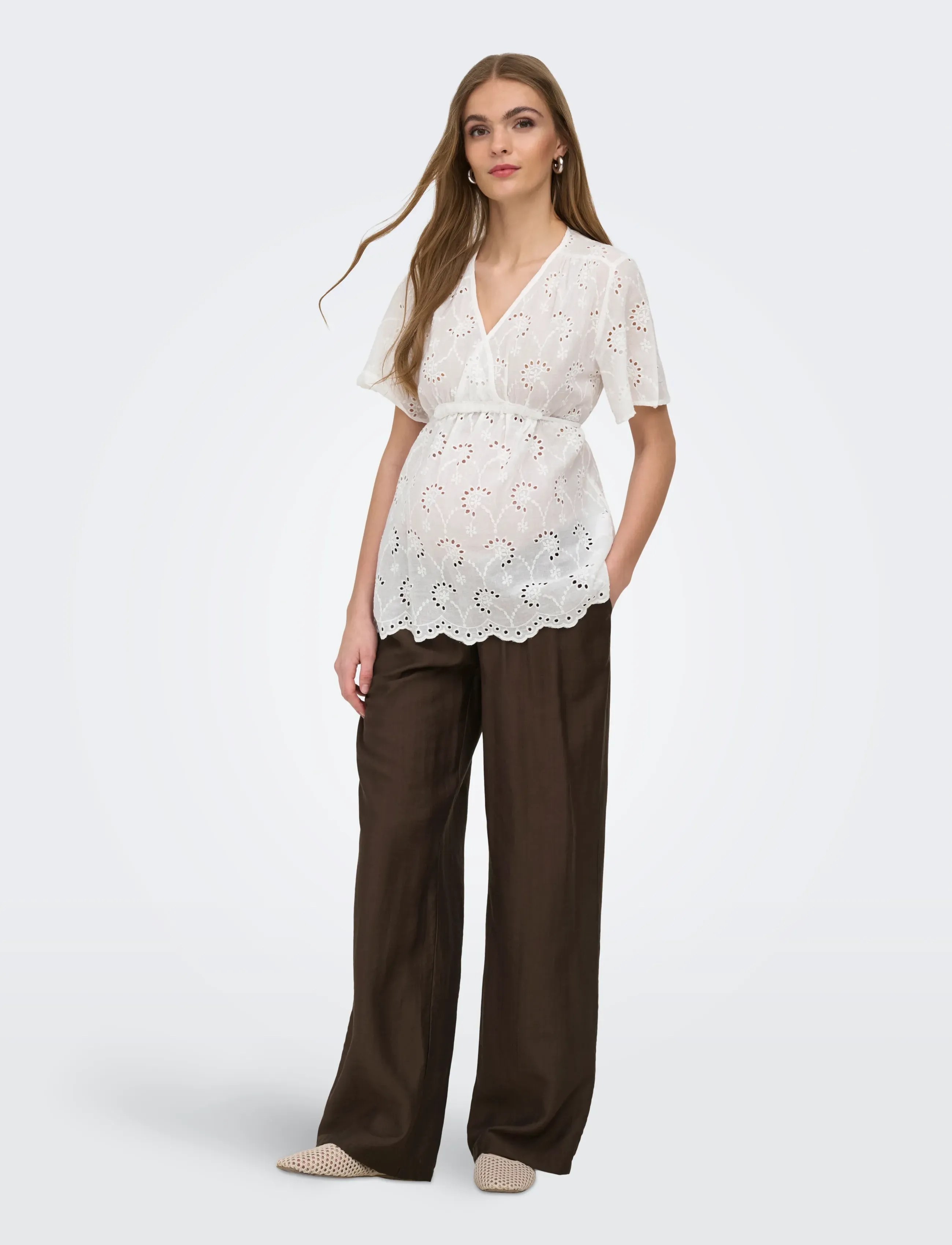 Only Maternity - OLMSTEPHANIE S/S WRAP TOP WVN - kortärmade blusar - white - 5