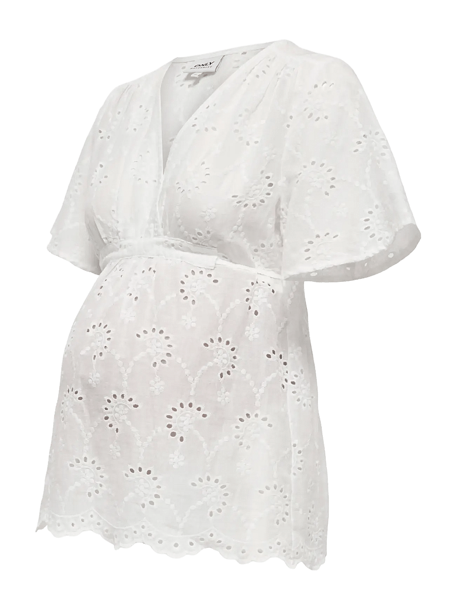 Only Maternity - OLMSTEPHANIE S/S WRAP TOP WVN - kortärmade blusar - white - 3