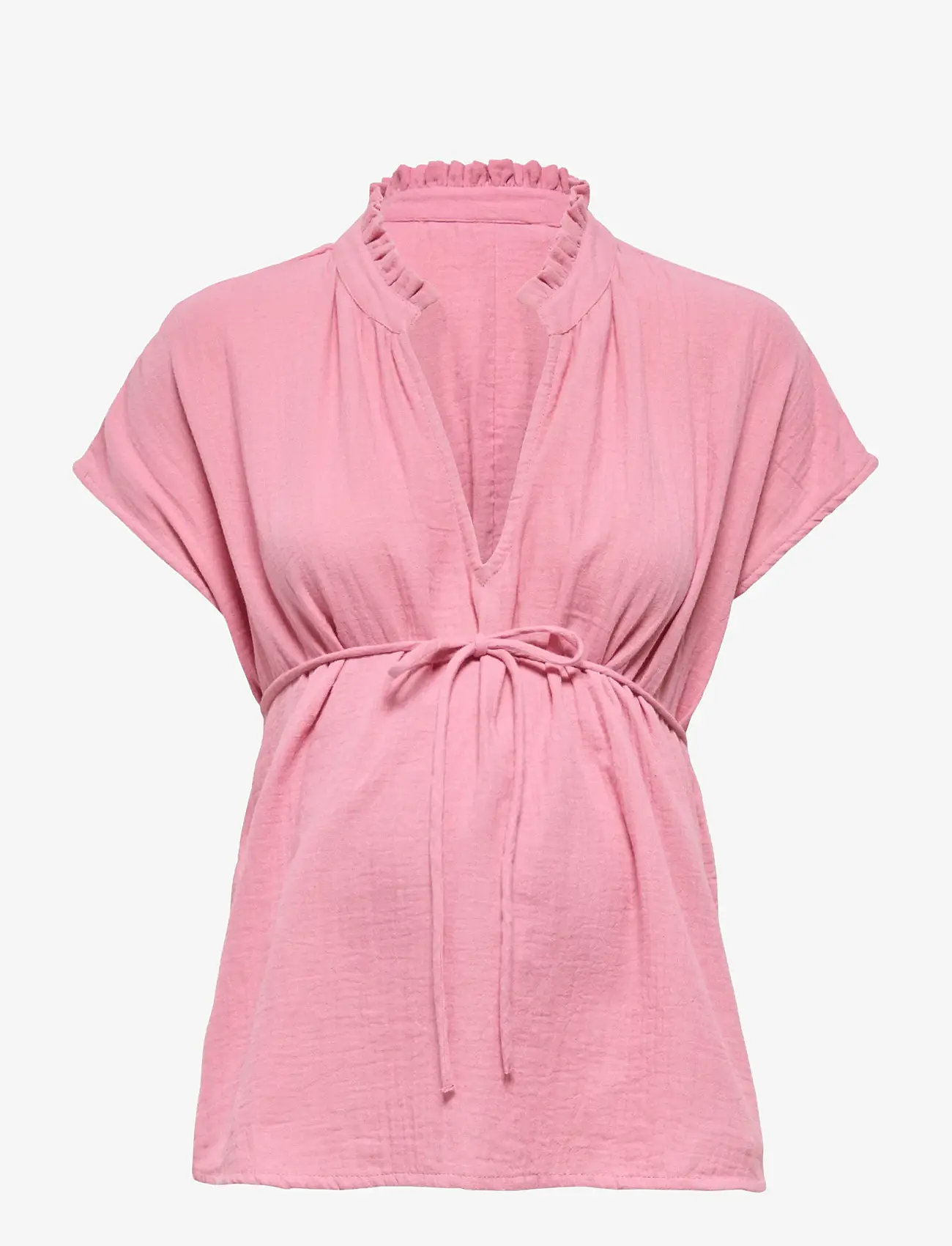 Only Maternity - OLMTHYRA S/S V-NECK TOP WVN - short-sleeved blouses - sea pink - 0