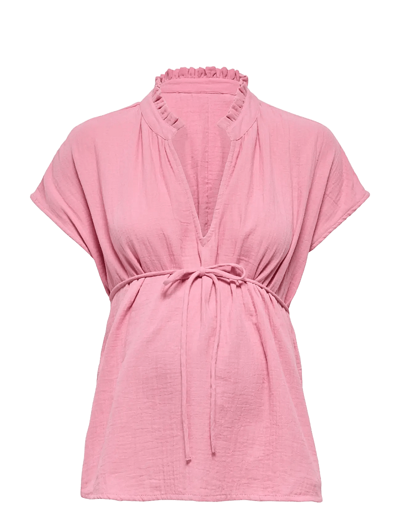 Only Maternity - OLMTHYRA S/S V-NECK TOP WVN - short-sleeved blouses - sea pink - 0