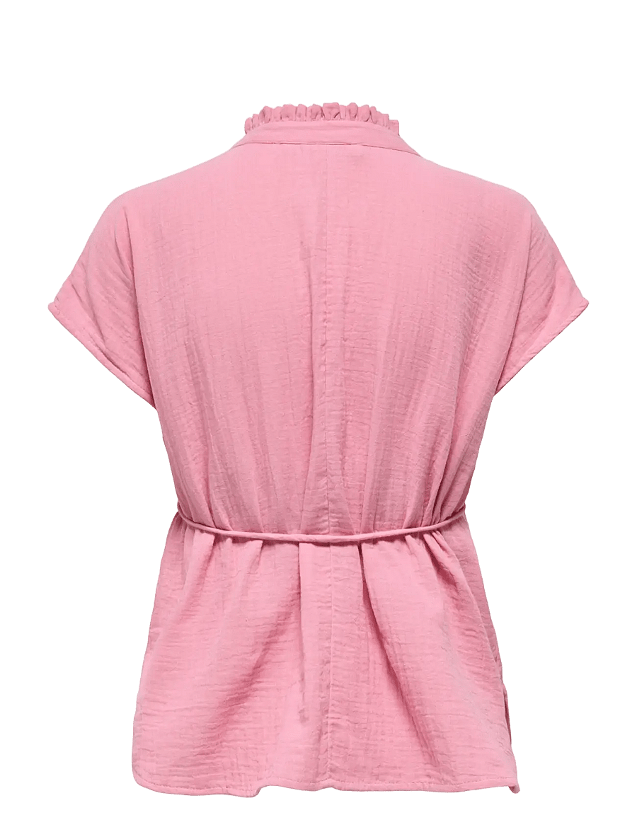 Only Maternity - OLMTHYRA S/S V-NECK TOP WVN - kurzämlige blusen - sea pink - 1