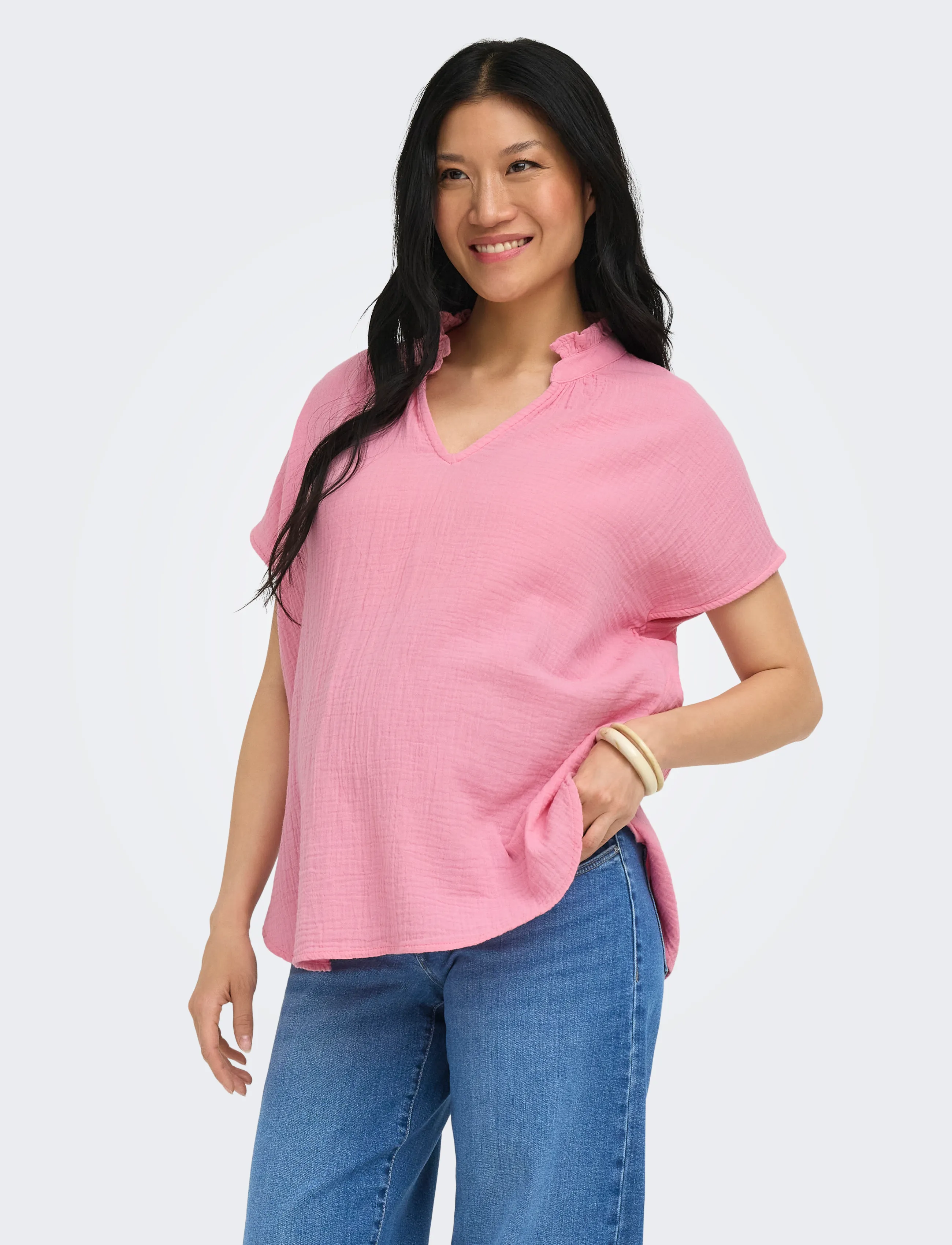Only Maternity Olmthyra S/S V-Neck Top Wvn, XL, Pink, Bluser > Kortærmede, Dame
