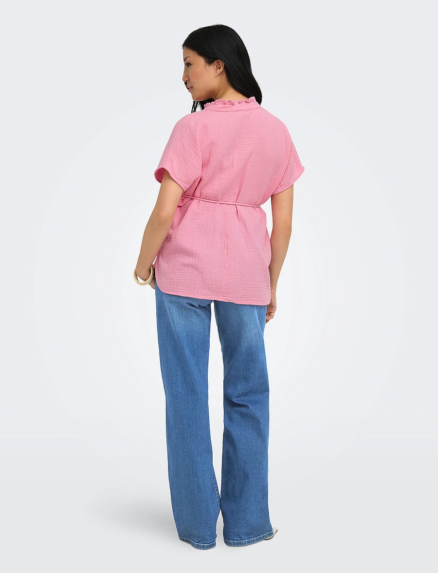 Only Maternity - OLMTHYRA S/S V-NECK TOP WVN - kurzärmelige blusen - sea pink - 4